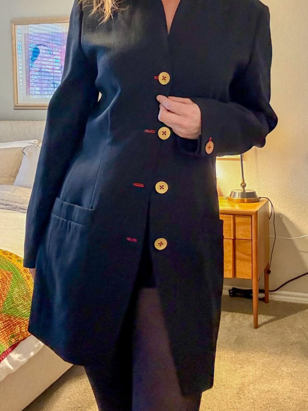 Vintage 90s Ellen Tracy Black Wool Long Coat Blazer Sz 6